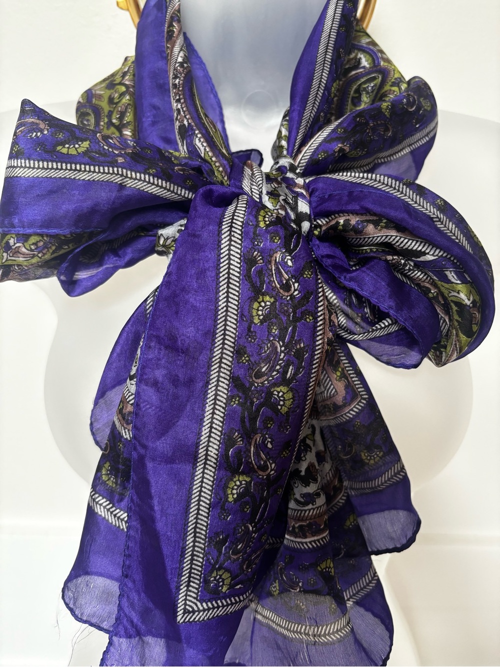 100% pure silk rectangular scarf from India, Luxury Purple Floral Print